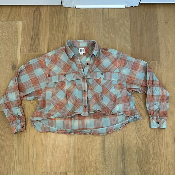 Urban Outfitters BDG Plaid Cotton Button Up Easter Boxy Cropped Shirt Blue Red - Picture 5 of 15